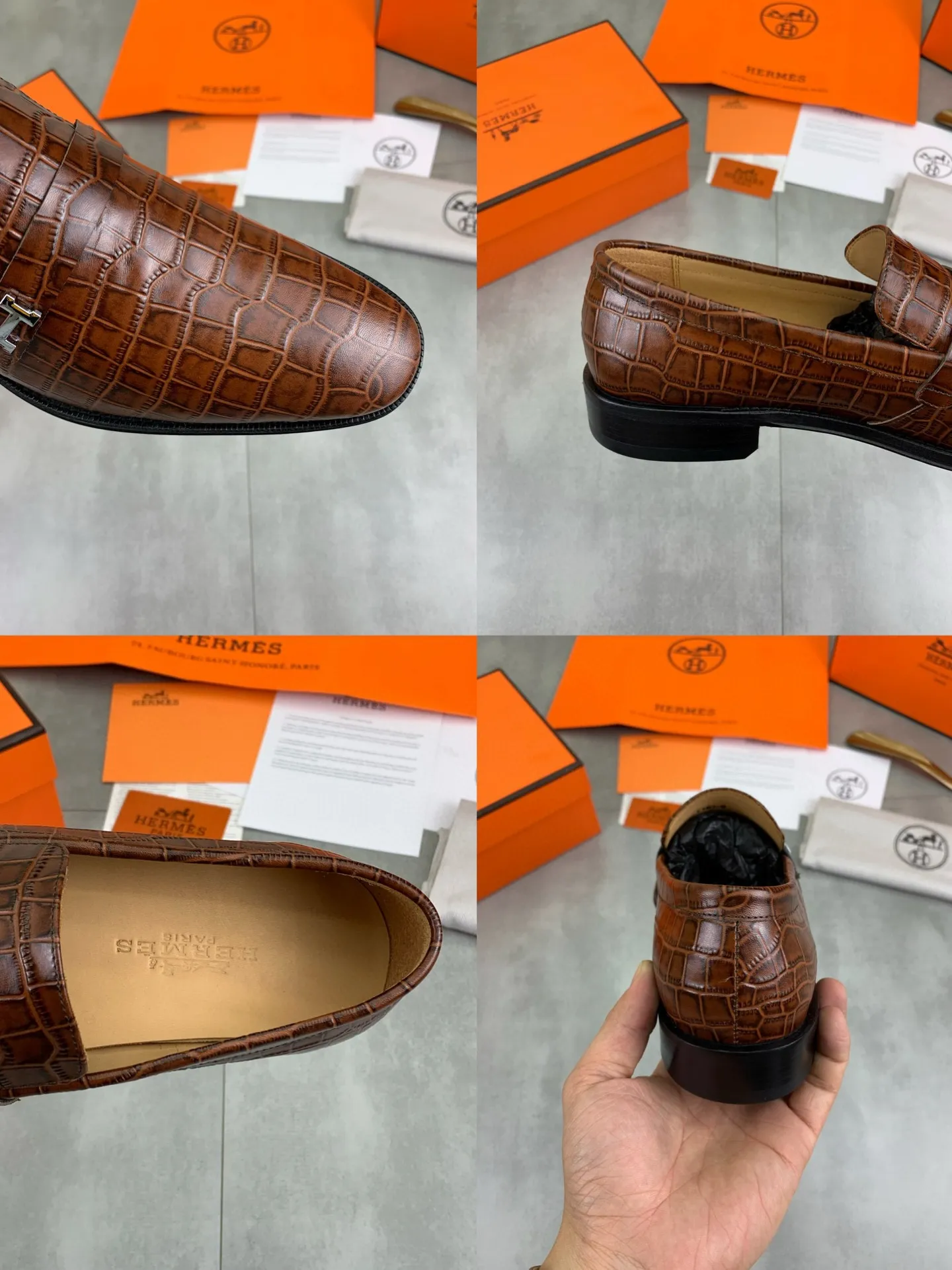 Factory price P960 💰Top version 💎💎💎 Original leather outsole Brand: Hermès (Hermès) Standard code: Men's size 39-44 (38, 45 can be customized) Grade: Same as the official website Original quality materials: Original soft calfskin Water-dyed cowhide lining Original Italian leather outsole Style categories: Men's fashion Formal casual leather shoes Slip-on men's shoes series Young fashion European and American trends, British style, colors: multiple options, counter packaging